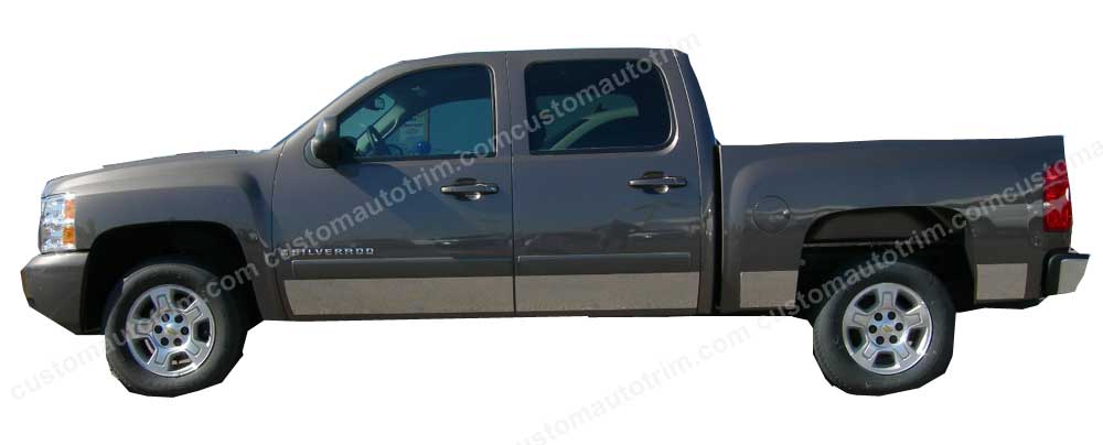 Sample 7 1/2 inch Rocker Panels shown on Silverado Crew Cab 5 Ft 8 inch Bed (not Dually)