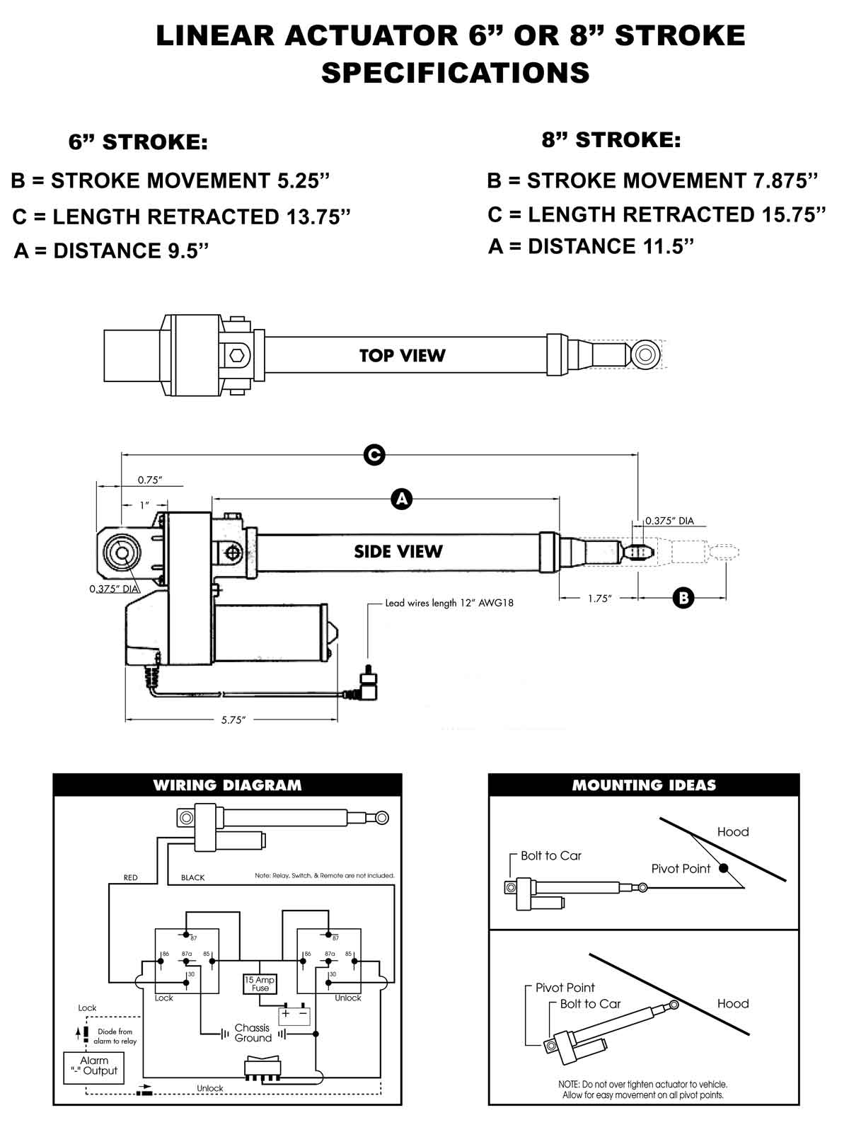Basic Automatic Lambo Door Conversion Kit Upgrade w/ 6 inch Stroke Linear Actuators (No Remotes or Door Openers).