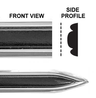 5/8 inch Chrome Edge w/ Black Center Body Side Molding w/ Pointed Ends - 2 Pc Set, 13 Ft each pc. 