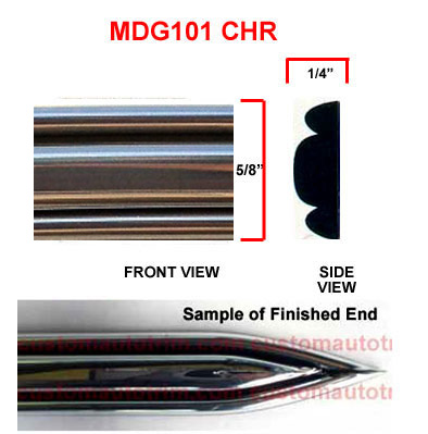5/8 inch Chrome Edge w/ Chrome Center Body Side Molding w/ Pointed Ends - 2 Pc Set, 13 Ft each pc. 