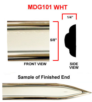 5/8 inch Chrome Edge w/ White Center Body Side Molding w/ Pointed Ends - 2 Pc Set, 13 Ft each pc. 