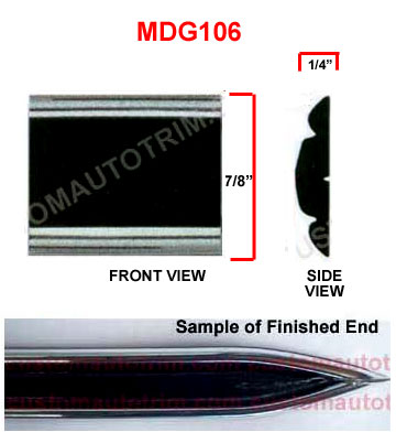 7/8 inch Chrome Edge w/ Black Center Body Side Molding w/ Pointed Ends - 2 Pc Set, 13 Ft each pc. 