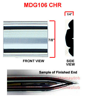 7/8 inch Chrome Edge w/ Chrome Center Body Side Molding w/ Pointed Ends - 2 Pc Set, 13 Ft each pc. 