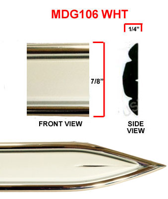 7/8 inch Chrome Edge w/ White Center Body Side Molding w/ Pointed Ends - 2 Pc Set, 13 Ft each pc. 