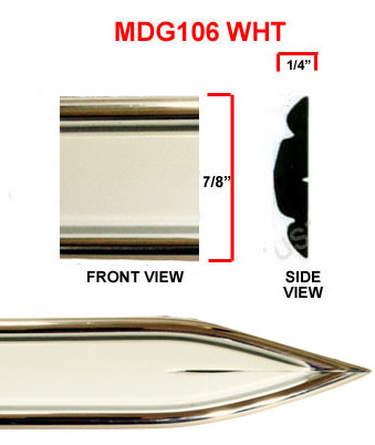 7/8 inch Chrome Edge w/ White Center Body Side Molding w/ Pointed Ends - 2 Pc Set, 13 Ft each pc. 