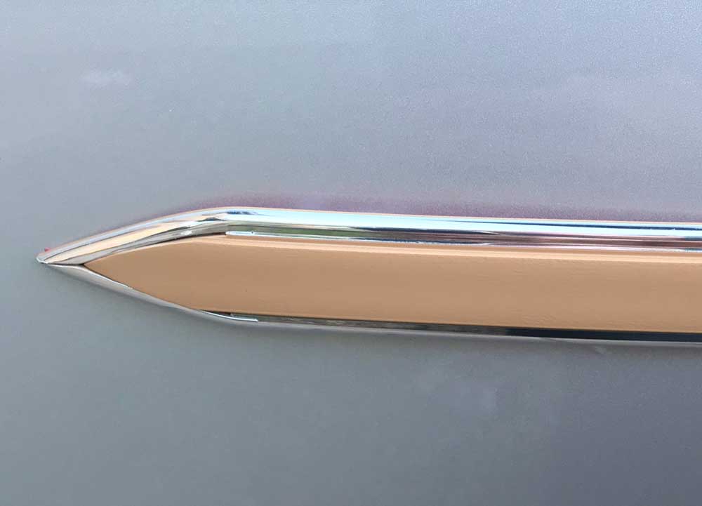 1 3/16 inch Chrome Edge w/ Color Center Body Side Molding w/ Pointed Ends - 2 Pc Set, 13 Ft each pc. 