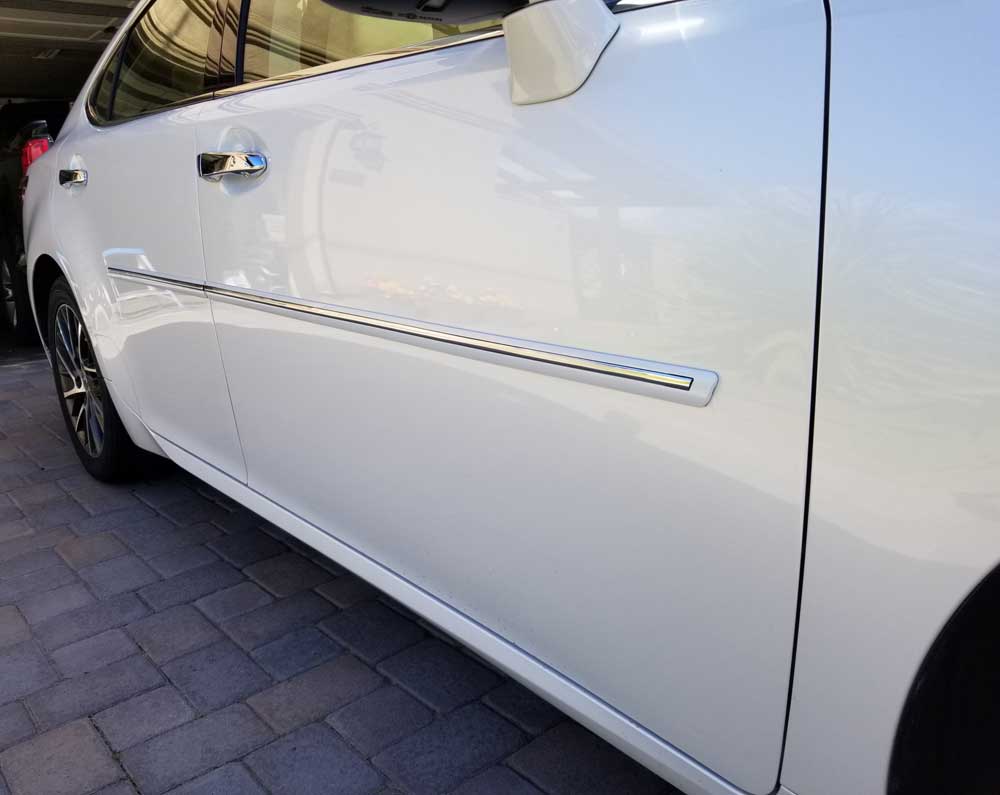 Universal Factory Style Body Side Molding w/ Chrome Strip and Angled Ends, Available in Colors.