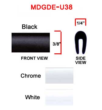 3/8 inch U Shaped Door Edge Molding - Black, Chrome or White Sold by the Roll.