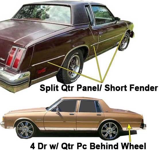 5/8 inch Body Side Molding Pkg for Box Chevy Caprice Classic, Cutlass Supreme and Delta 88 - with Extended Rear Quarter Panel Section