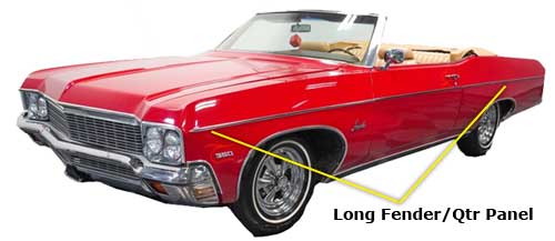 5/8 inch Body Side Molding Pkg for Large Luxury Cars - Long Front Fender