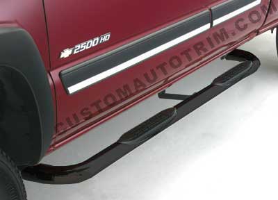 GMC Sierra 1500 Crew Cab 3 inch Round Black Nerf Bars Cab Length - Pair