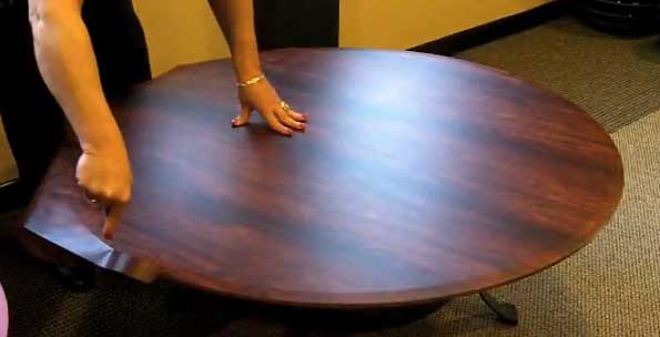 Cover Glass Tables with Wood Grain Wrap.