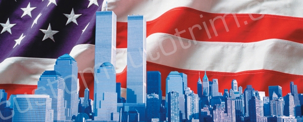 Twin Towers and American Flag Rear Window Graphic