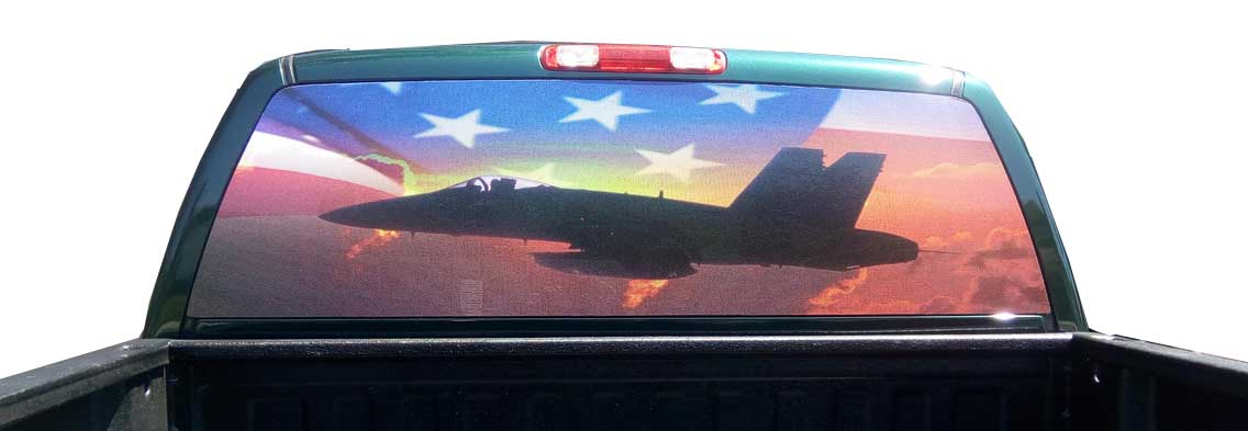 Fighter Jet and US Flag Rear Window Graphic