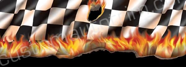 Checkered Flag on Fire Rear Window Graphic