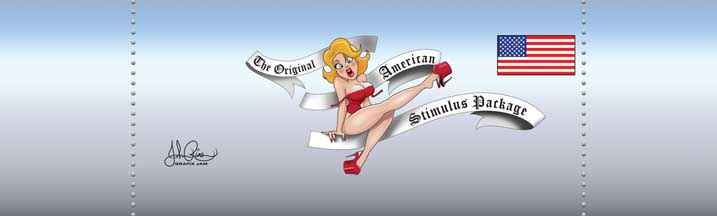 John Rios American Stimulus Package Pinup Girl and Plane Rear Window Graphic