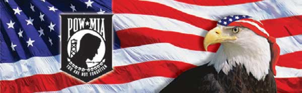 POW Logo on American Flag and Eagle with USA Flag Bandanna Rear Window Graphic